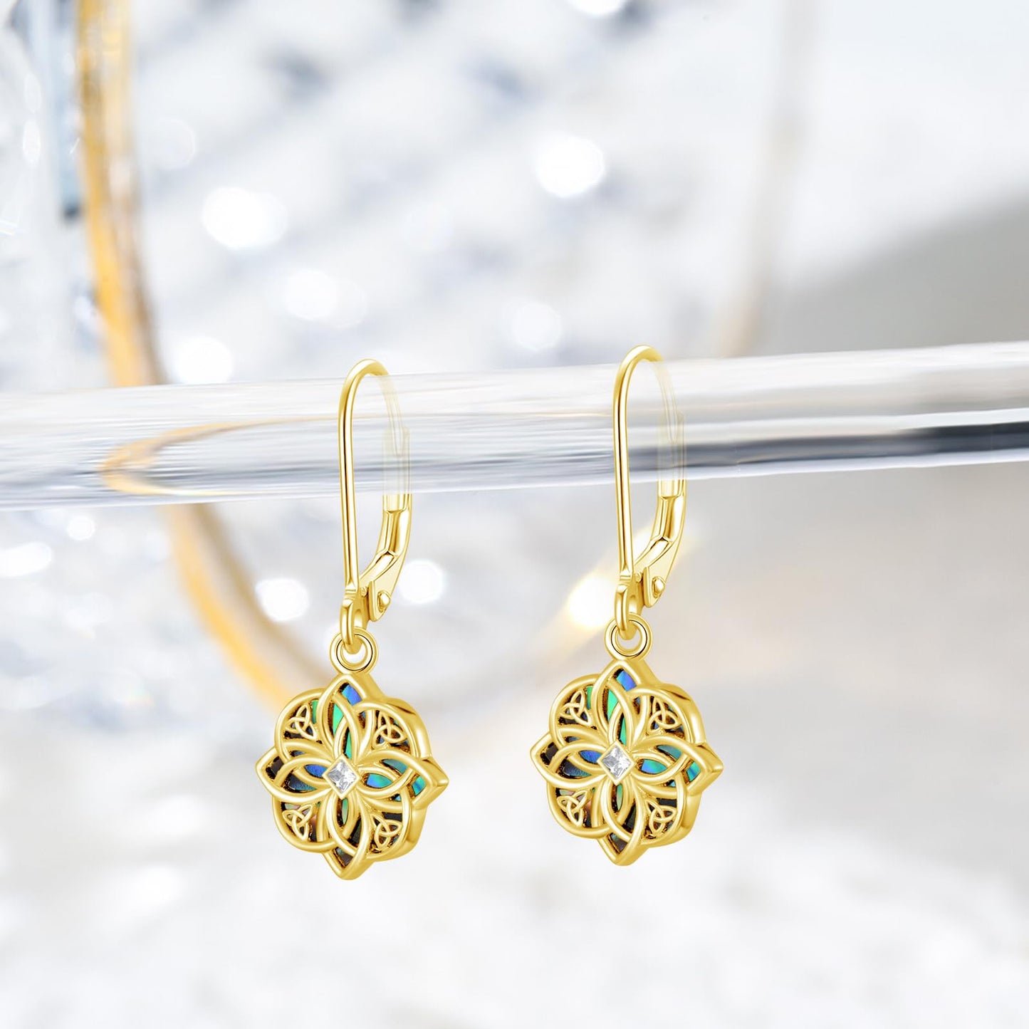 PARYFO Gold Celtic Knot for Women Witches Knot Dangle Earrings with Abalone Good Luck Irish Celtic Knot Vintage Dangles for Women