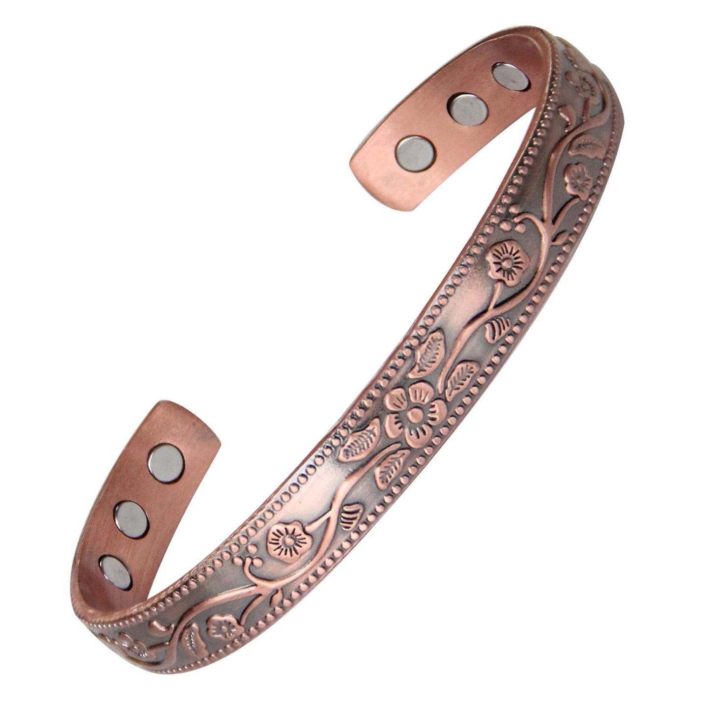 MagEnergy Copper Bracelets for Women, 99.9% Pure Copper Vintage Flower Magnetic Bangle with 3500 Gauss Magnets,6.3" Adjustable Cuff Jewelry Box