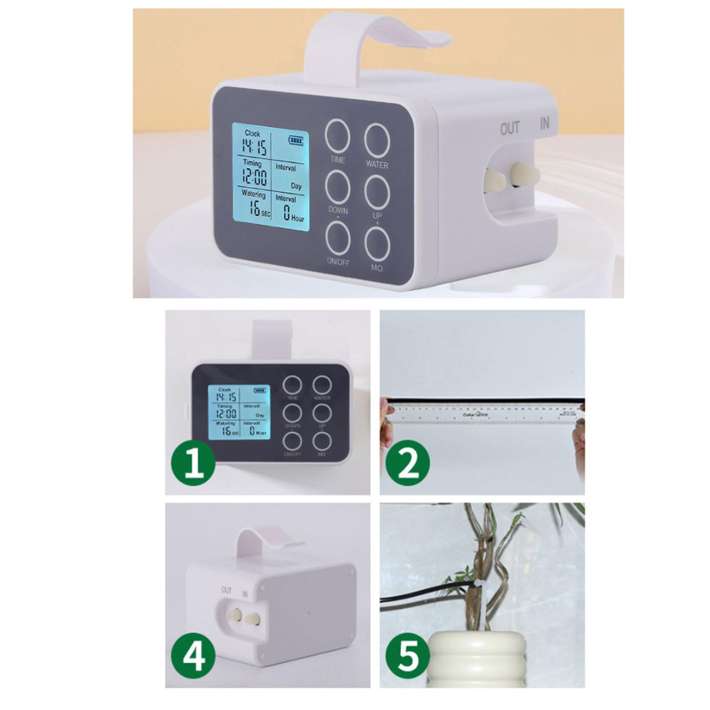 Adjustable Drip Irrigation Set for Housegreens with 15 or 20 Outlets and 300 Seconds Watering Duration ABS Automatic Plant Irrigator