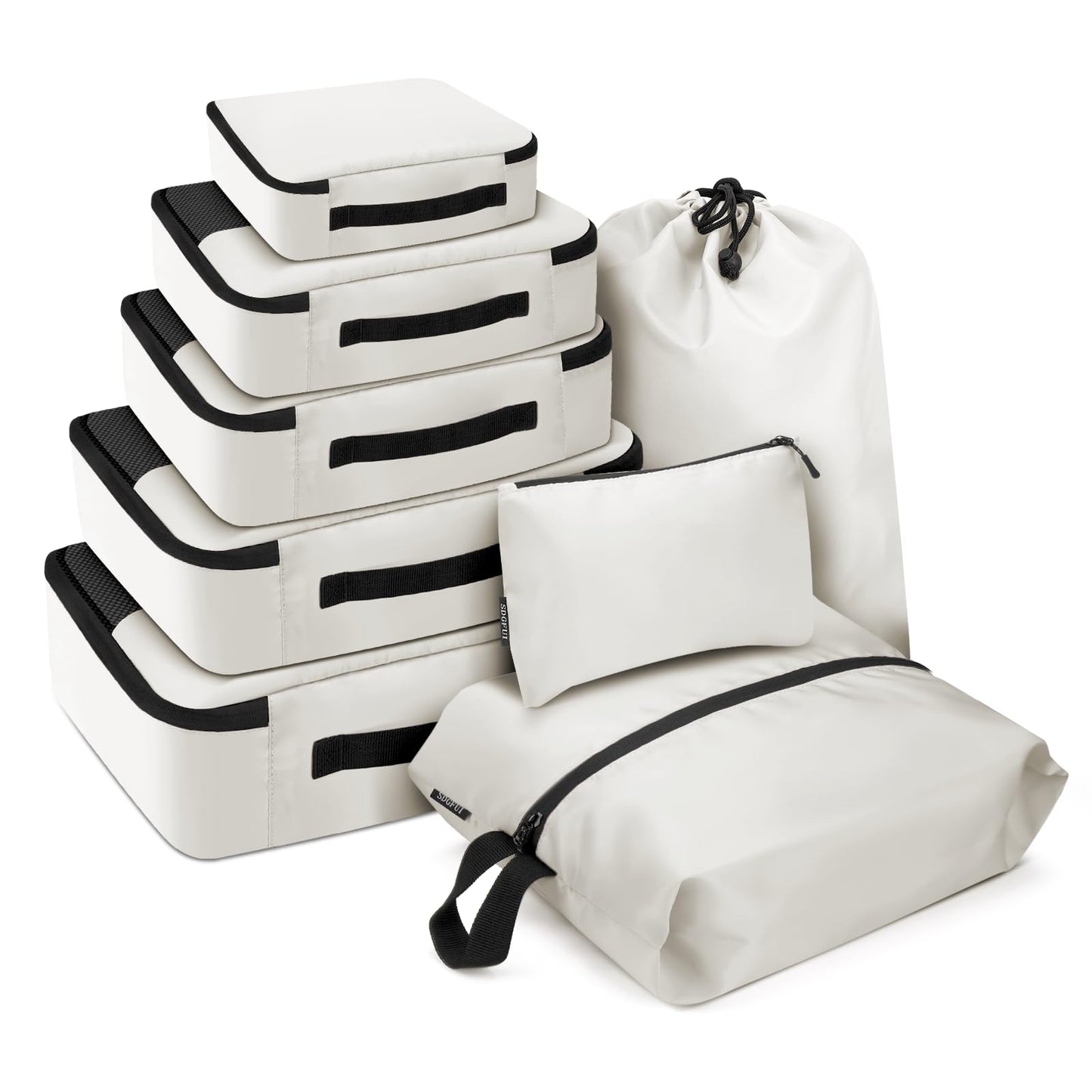 SDGFUI 8 PCS Compression Packing Cubes for Travel Women, Compression Bags Organizer for Luggage Space Saving Travel Essentials and Carry on, Luggage Organizer Bags for Suitcase - Beige
