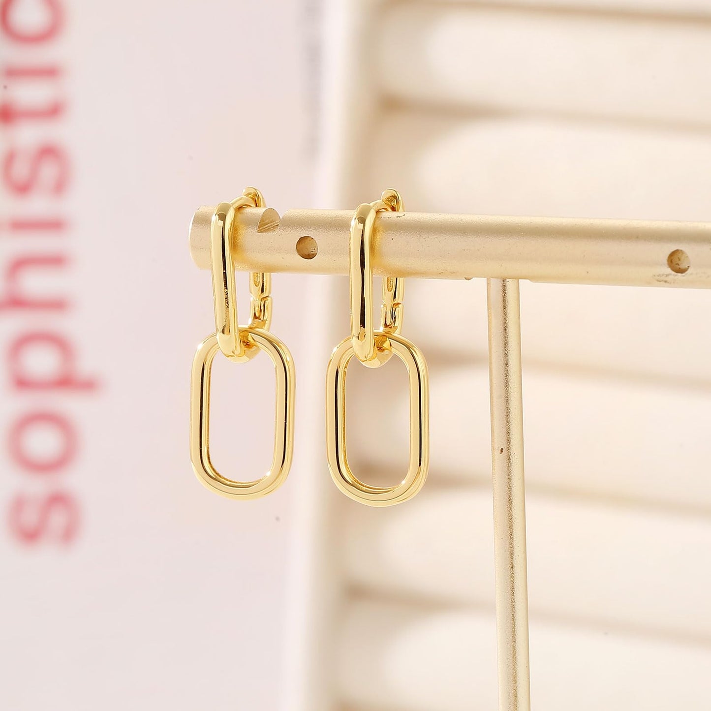 Gold Link Drop Earrings for Women 14K Gold Statement Earrings Paperclip Link Earring Hoops