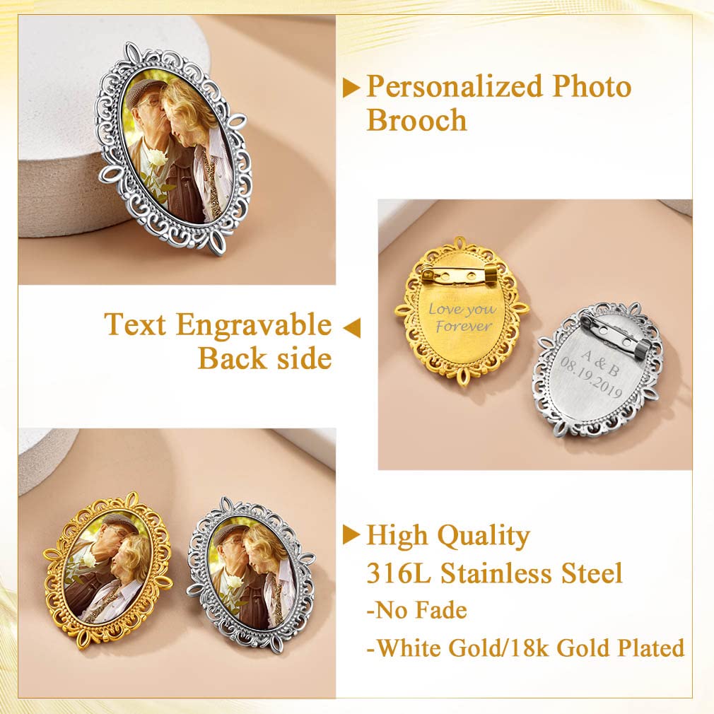 Custom4U Customized Brooch Photo Wedding Bouquet Charm Memorial Keepsake Boutonniere Pin Customized Memorial Gift for Mother of Bride Groom Or Flowers