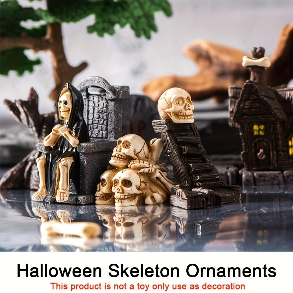 TUFREQ Halloween Resin Ornament Set -38pcs Mini Skull Head Mummy Ghost Day Horror Resin Decoration Home Desktop Creative Decoration Easter Gift