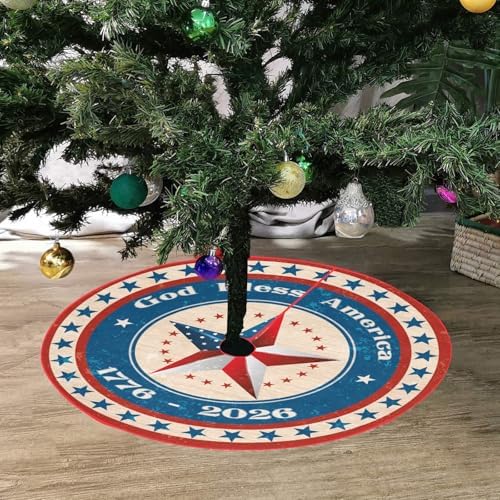 M YESCUSTOM USA 250th Anniversary Patriotic Tree Skirt 48 Inch 4th of July Stars and Stripes Christmas Tree Skirt Ornaments Memorial Day Beach Party Decoration