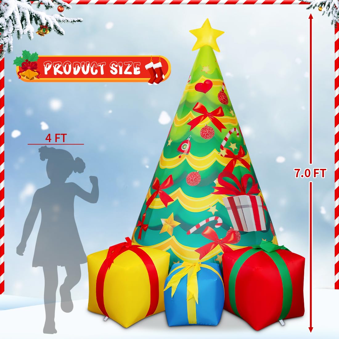 COMIN 7 FT Christmas Decorations Inflatables Tree Outdoor Blow Up Yard Gift Box with Built-in LEDs for Indoor Party Garden Lawn Decor