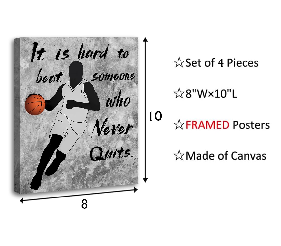 LNLAGBO Framed Inspirational Basketball Wall Art Prints,Motivational Quotes Set,Basketball Posters,Gift for Sports Fans Boys Guys Room Dorm Bedroom Wall Decor,Set of 4(8"x10")