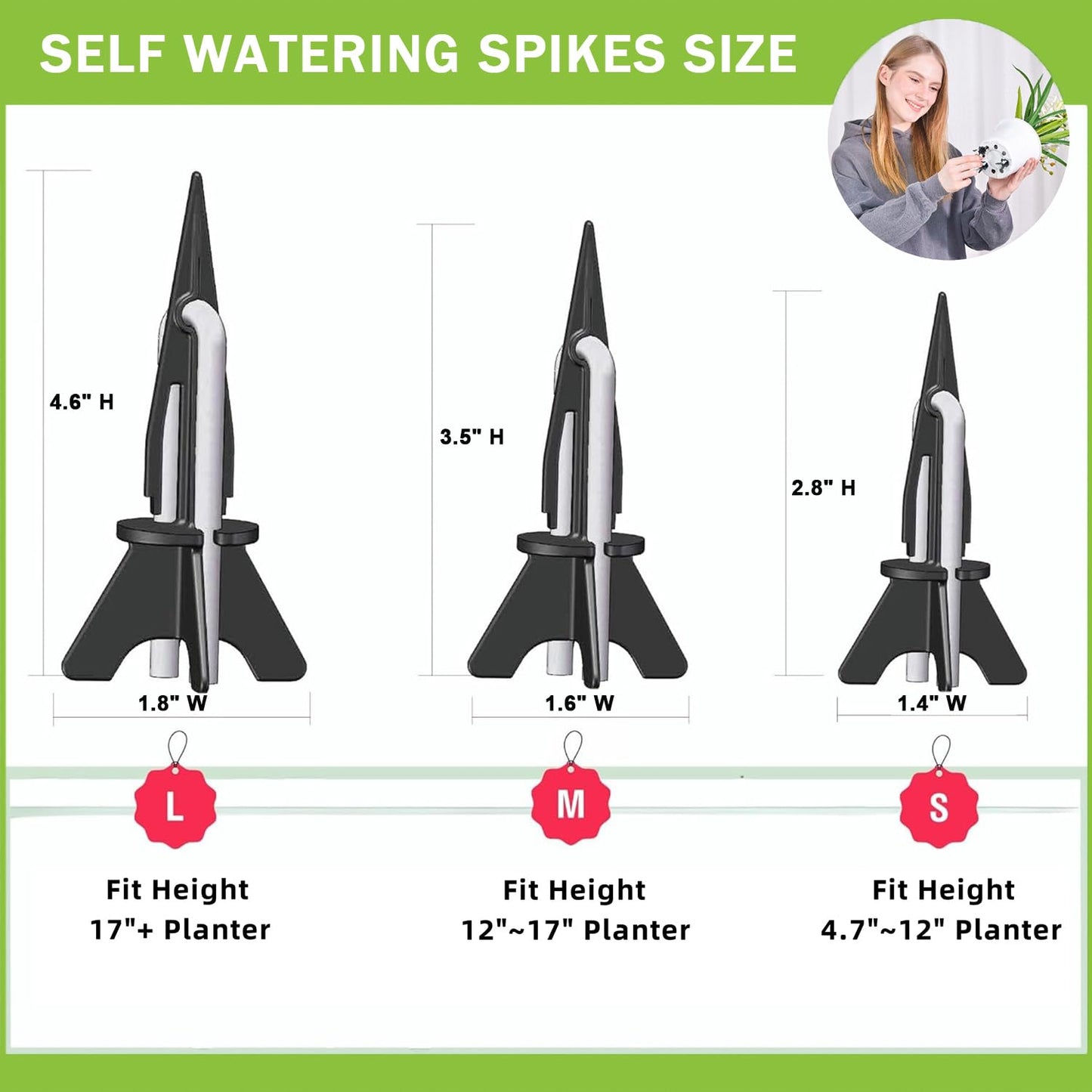 GreenShip 4 Pack Self Watering Planter Insert Watering Spikes, Watering Stakes with Wicking Rope, Plant Spikes for Indoor Outdoor Plants, Vacation Plant Watering Device for Large Planter (Height 17"+)