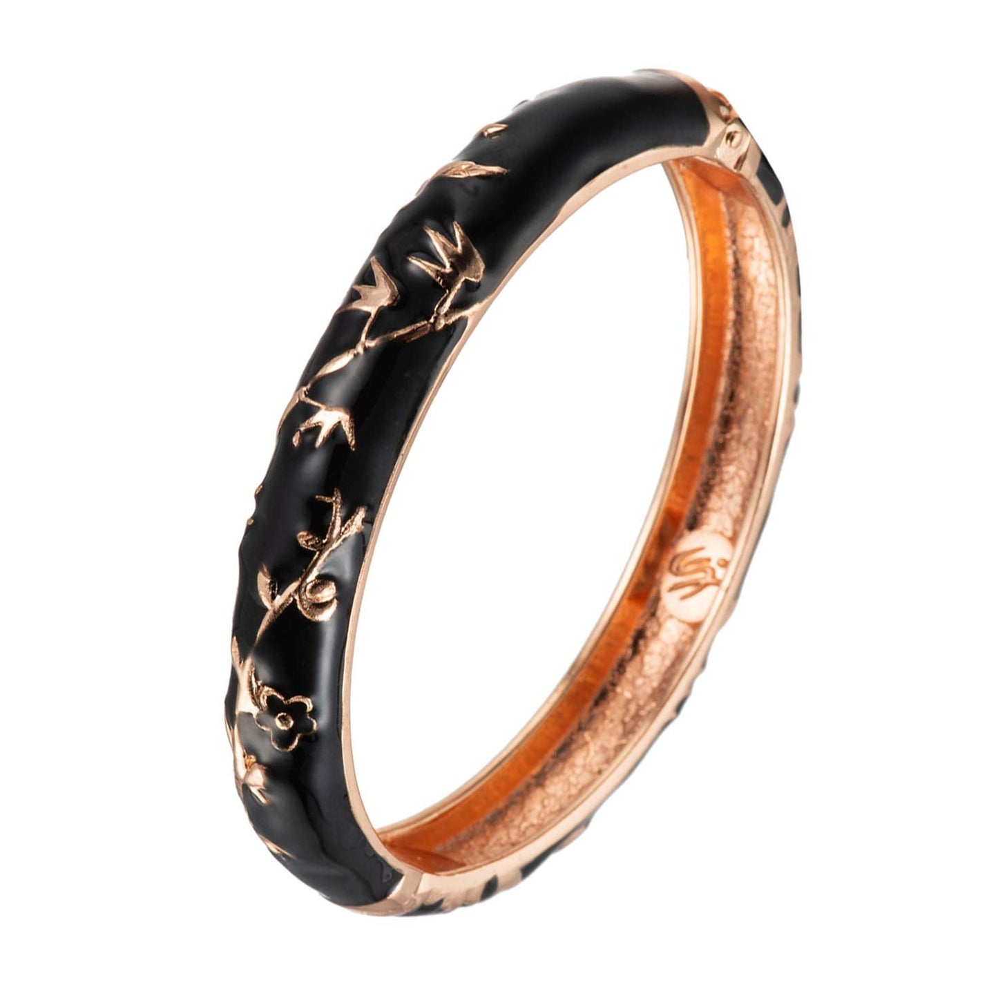 UJOY Flowers Bracelet Multi-Colors Cloisonne Wedding Jewelry Gift Women Enameled Bangles Opening Hinged 55A117 Bamboo Black