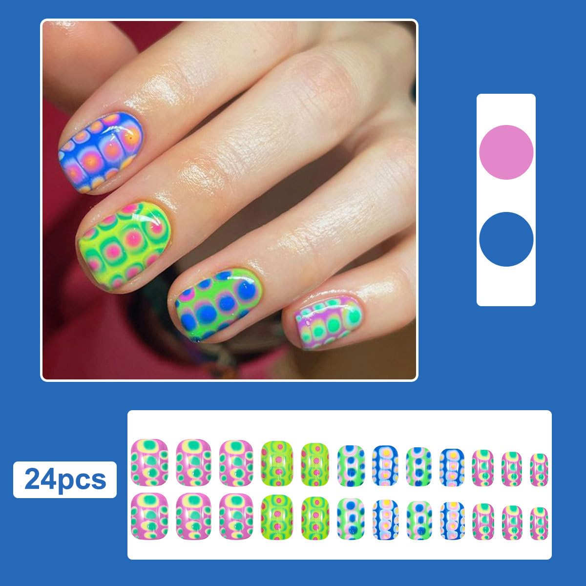 plalely Square Press on Nails Short Gradient Fake NailSnakeskin Style Acrylic Nail Press ons Stick on Nails for Women 24pcs
