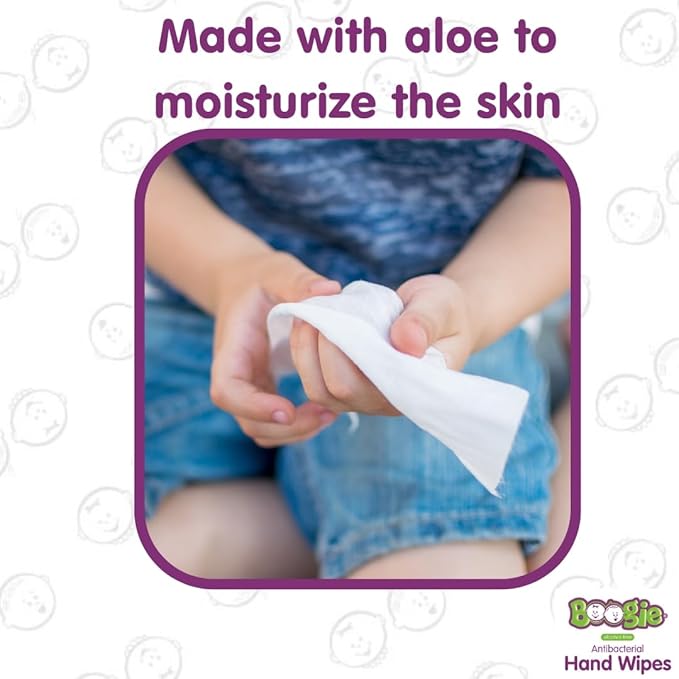Boogie Antibacterial Hand Wipes, Alcohol Free, Hypoallergenic and Moisturizing Aloe, For Kids and Adults - 30 Wipes (Pack of 2)