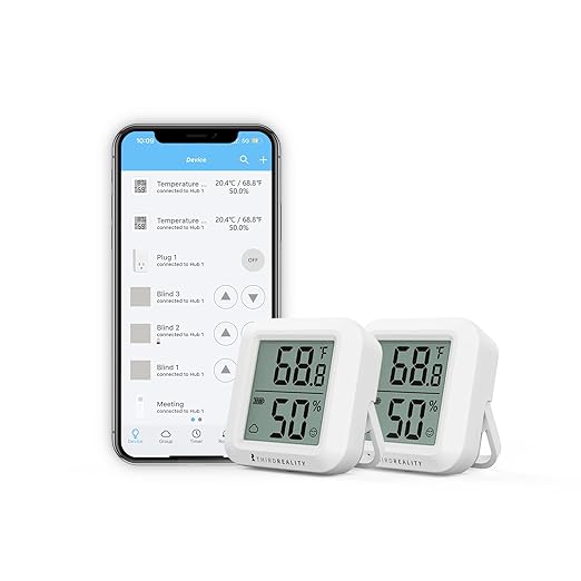 THIRDREALITY Zigbee Temperature and Humidity Sensor 2 Pack, Digital LCD Display, ZigBee Hub Required, App Records, Remote Monitoring and Smart Home Automation, AAA Batteries Included