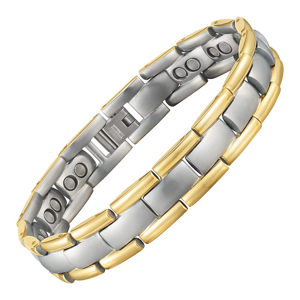 Willis Judd Double Strength Magnetic Bracelet for Men - Adjustable Length with Sizing Tool Two Tone