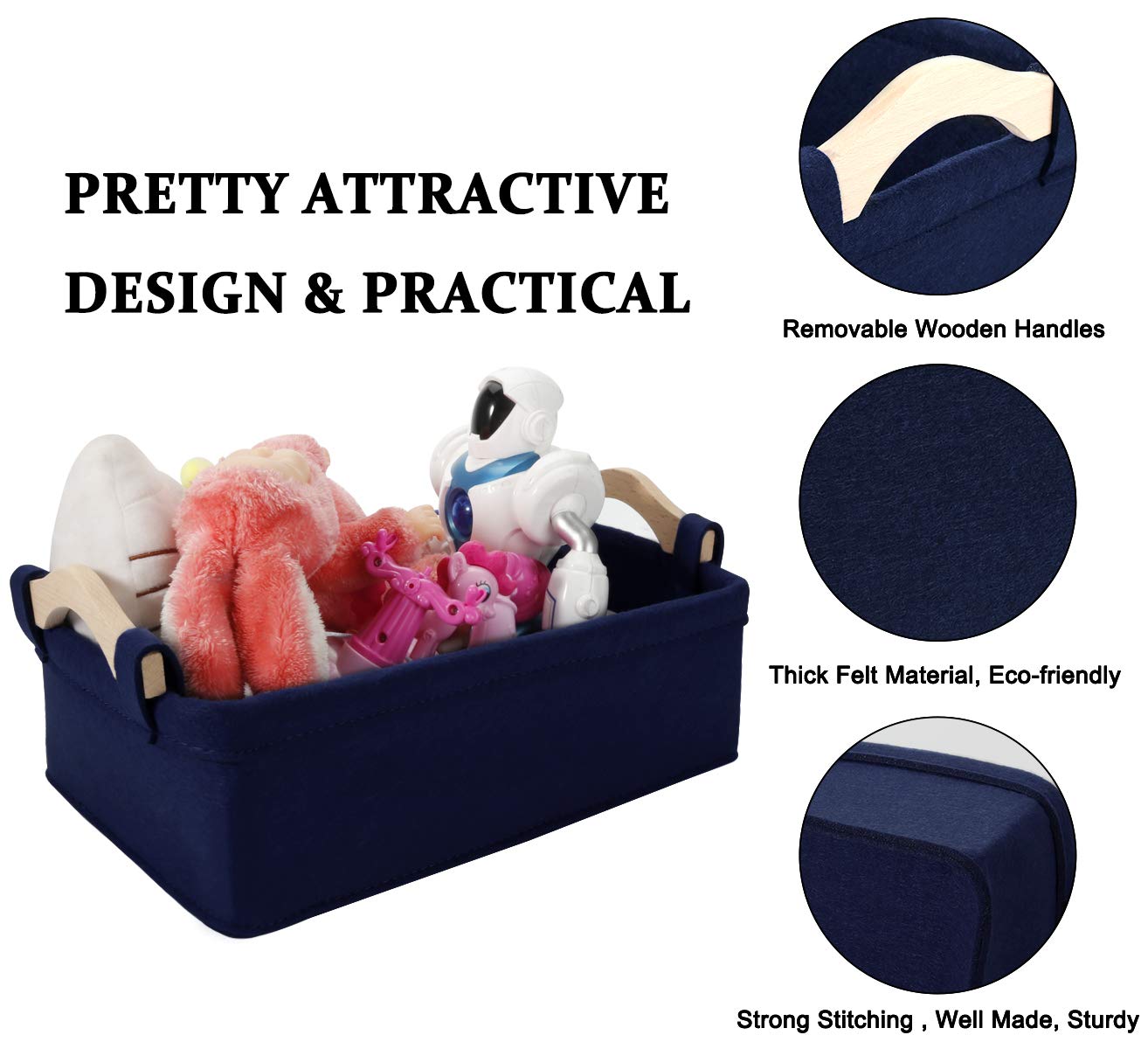 Rectangle Storage Baskets Navy Blue Storage Baskets Soft Decorative Nursery Bins for Books Magazines Album Dog Toys Bra Socks