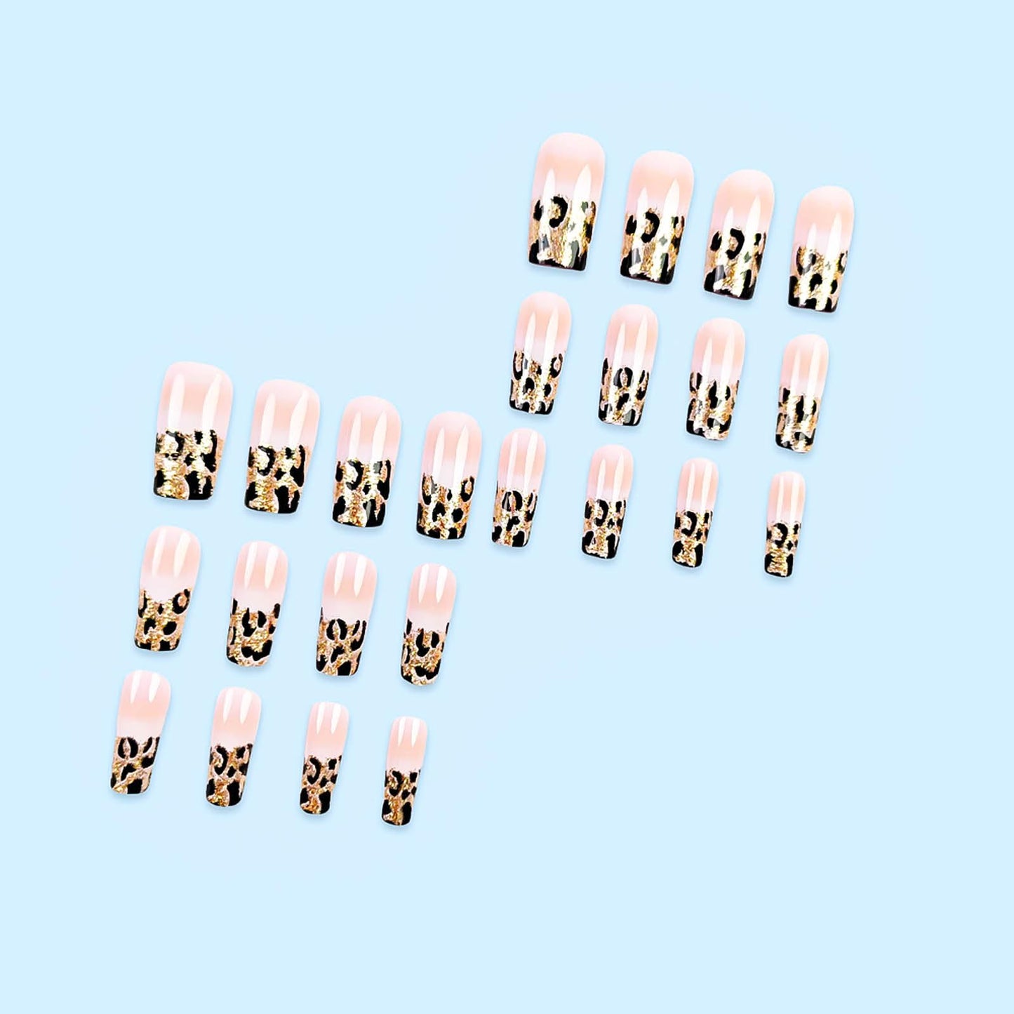 RUOKEXIN Medium Square Press on Nails French Tip Fake Nails Glitter Ombre False Nails with Leopard Designs Medium Nail Press ons Sparkly Artificial Nails Cute Stick on Nails for Women 24Pcs