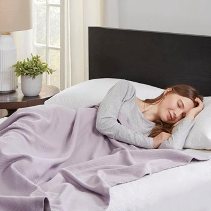 Madison Park Liquid Cotton Blanket Breathable, Softer Ring Spun Weave, Diamond Motif, Luxurious 100% Cotton All Seasons Lightweight Summer Blanket for Bed, Couch, Office, Lilac, Full/Queen
