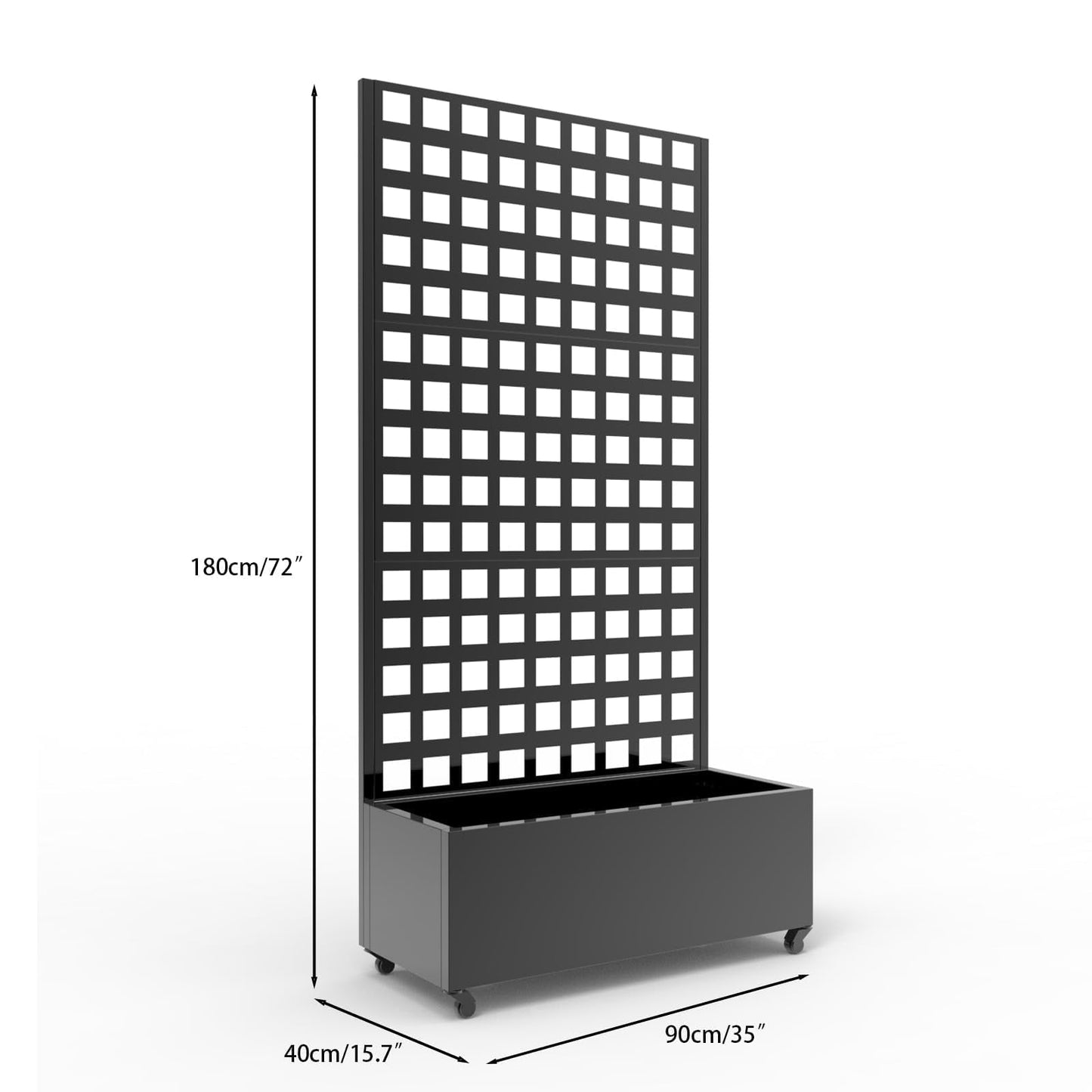 GAOMON Metal Planter Box with Square Lattice Trellis & Wheels, Raised Garden Bed w/Privacy Screen & Drainage Hole for Climbing Plants, Flower & Vine (72 in x35 in Black)