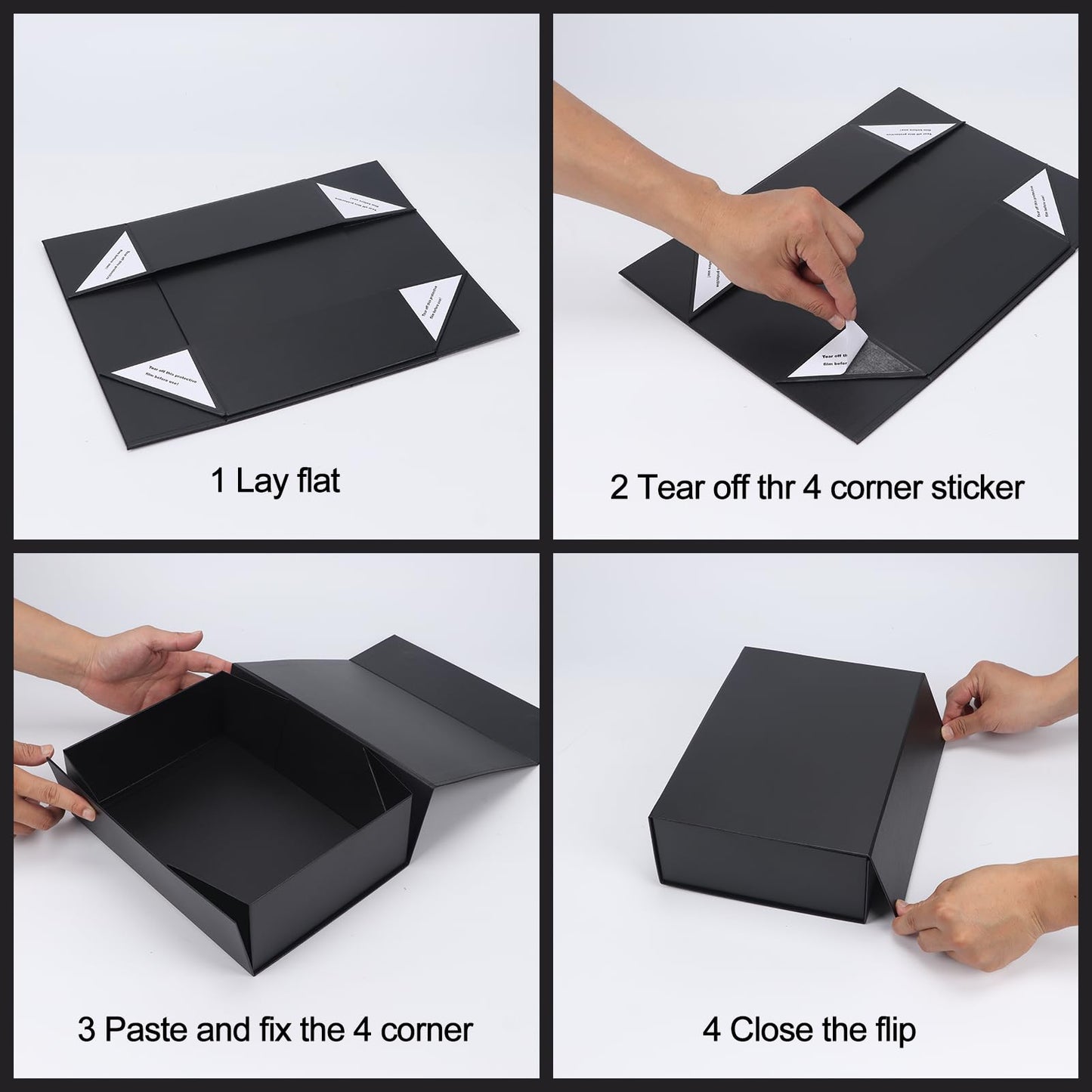 Ditwis 4 Pack 10x7x5 Inches Gift Boxes with Magnetic Closure Lids, Black Magnetic Box for Wedding, Groomsmen Bridesmaid Proposal, Birthdays, Mother's Day