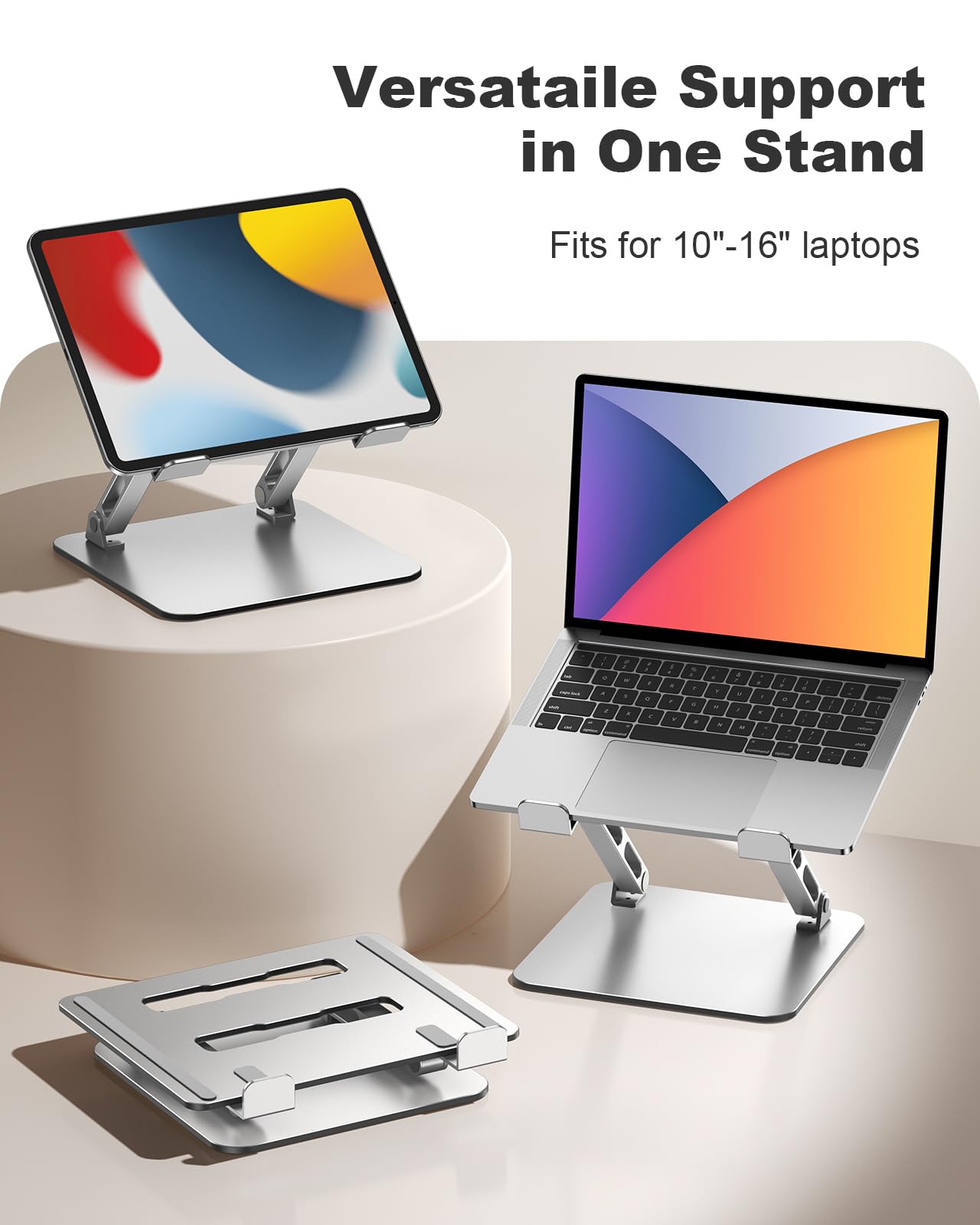 RIWUCT Laptop Stand for Desk Adjustable Height, Ergonomic Laptop Riser Holder with Dual-bar Support, Portable Computer Notebook Stand for MacBook Air Pro, Dell XPS, HP (10-16")
