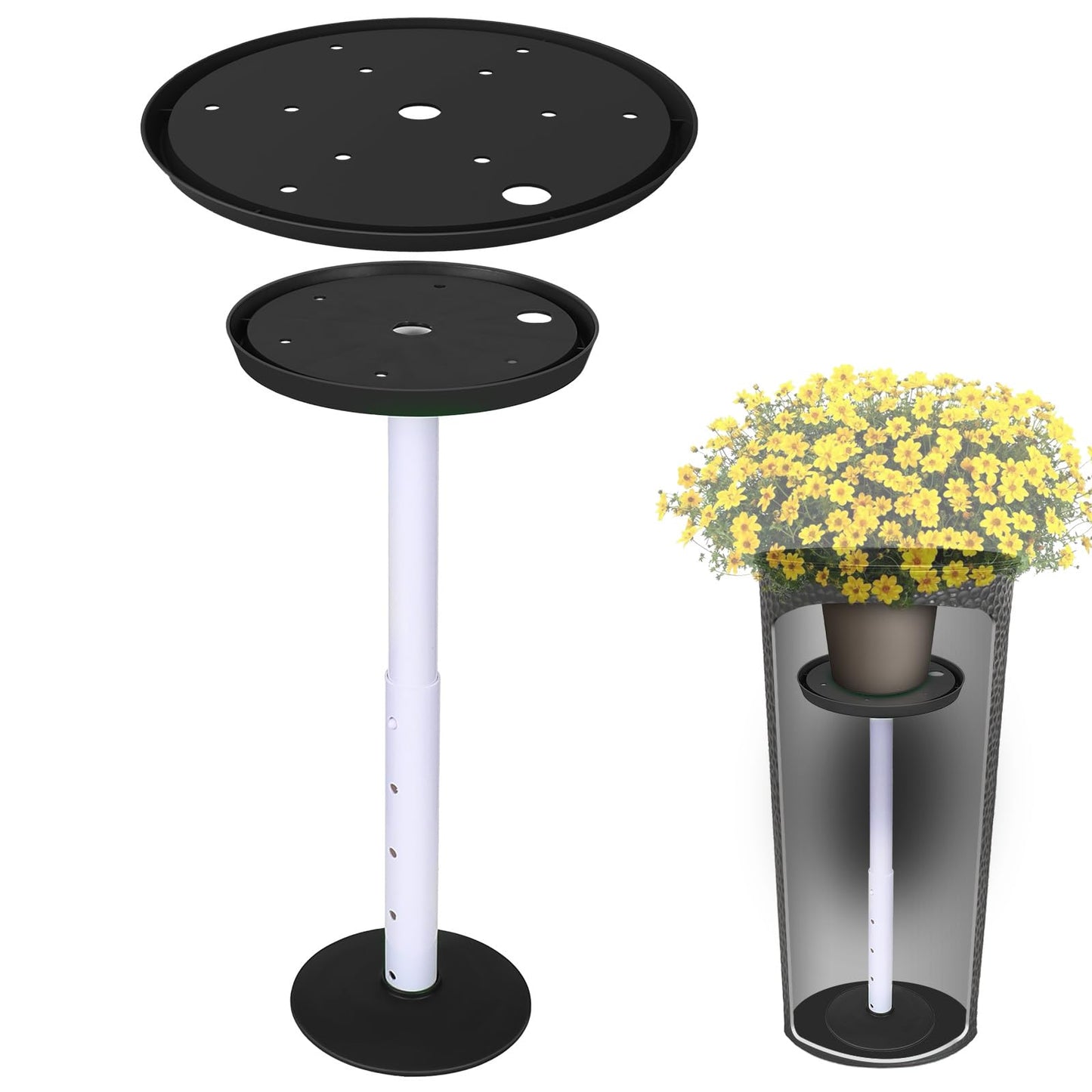 2 Pack Plant Riser Inserts for Large Pots, 8 in/10 in Interchangeable Sturdy Planter Inserts & 11 - 17 in Adjustable Height Lifters Planter Filler for Indoor & Outdoor Various Shapes Pots（Black）