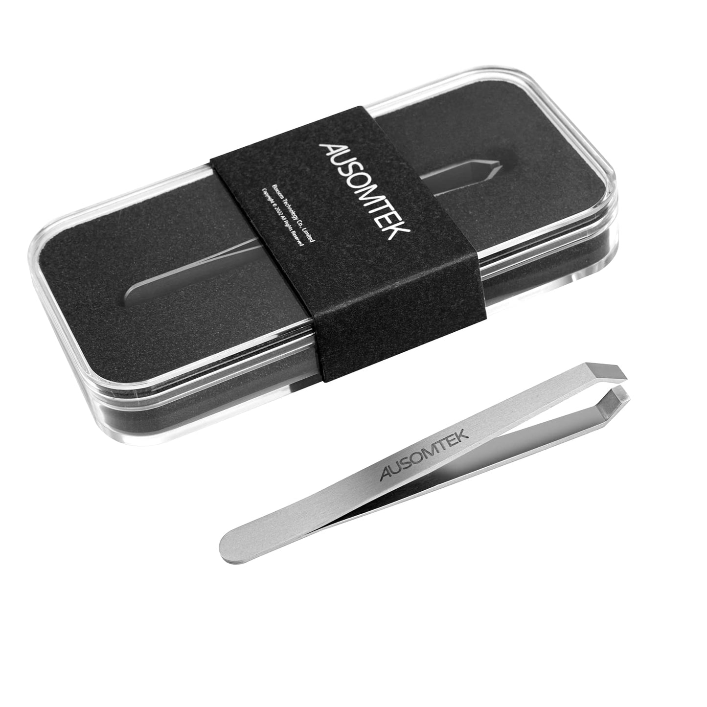 AUSOMTEK Beard Tweezers - Stainless Steel, Fine Hair Removal Tool, 5mm Tip, Clear Box 1Pack