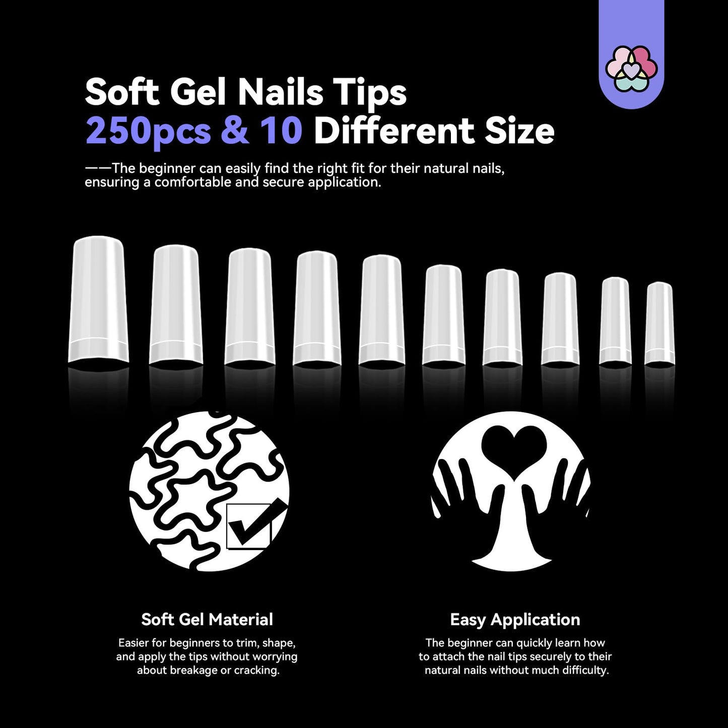 SAVILAND Acrylic Nail Tips with Acrylic Nail Brush: 10 Sizes Half Cover French Nails Tips Manicure Brush Size 8/10/14 for Acrylic Powder Nail Kit with Box Art At Home DIY