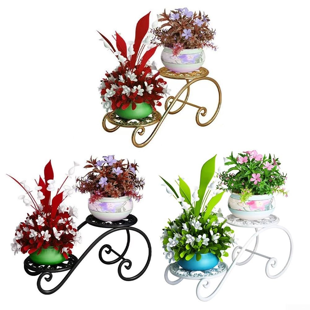 For Indoor Outdoor 2 Tier Flower Pot Stand, Design with Floor Protection (Black)