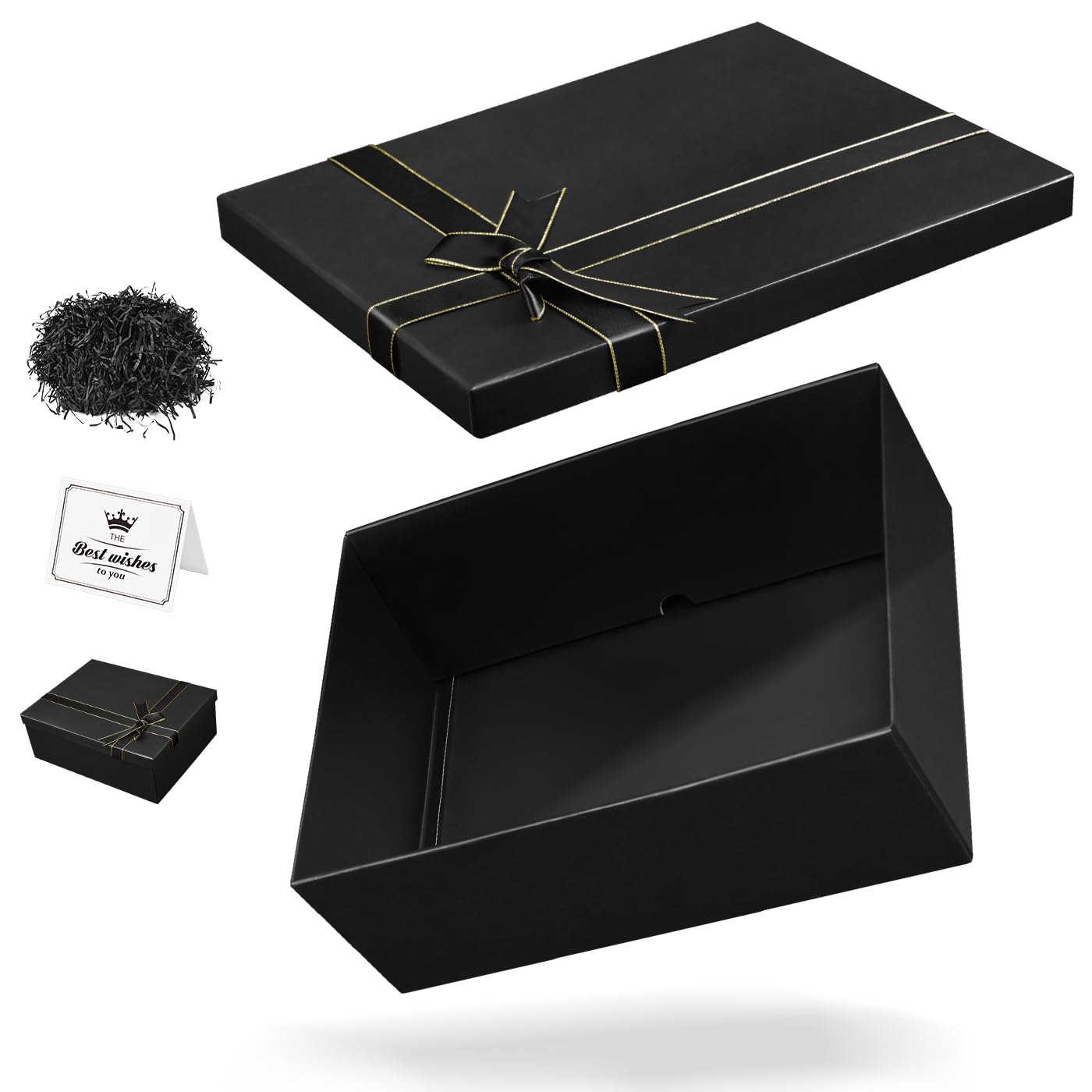 Xylitic Large Gift Boxes with Lids, 13×10×5 Inches Black Gift Box, Gift Box with Ribbon Bow, Card and Shredded Paper Filler, Luxury Gift Boxes for Presents, Birthday, Weddings, Christmas(1Pack)
