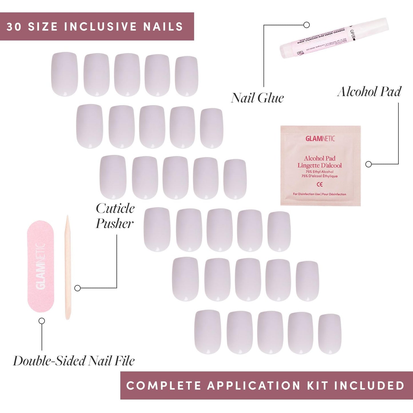 Glamnetic Press-On Nails Bundle - Lilac Gray & Boba | Opaque Pale Light Lilac Gray Short Squoval False Nails | Opaque Black Short Almond Nails | Reusable, Salon-Quality Nail Kits