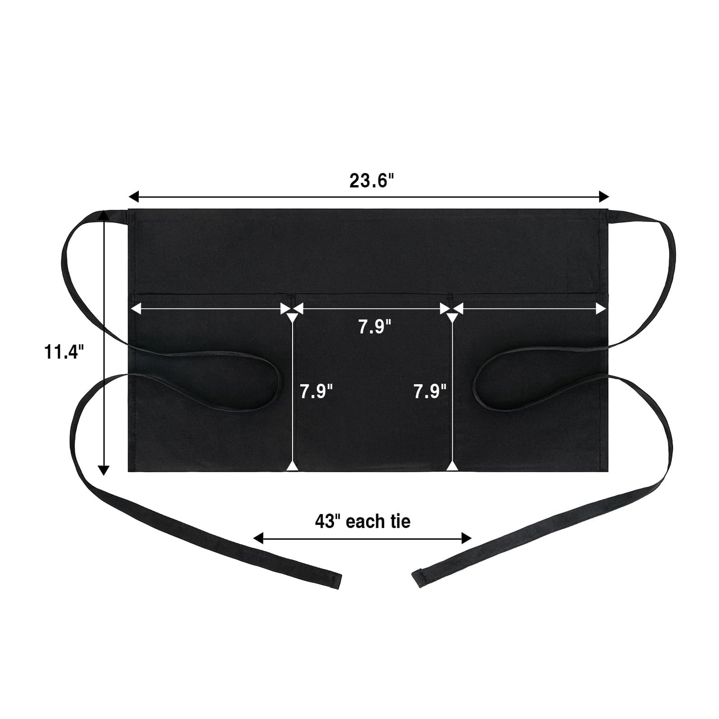 BOHARERS Cotton Server Aprons 3 Pack Waiter Waitress Apron Short Apron with Pockets Restaurant BBQ 12 Inch Black