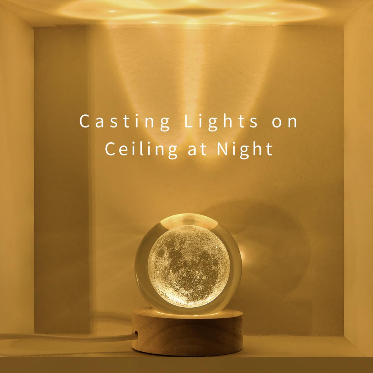 3D Moon Crystal Ball with LED Stand, Moon Figurine Decor Glass Sphere Lamp, Space Planet Globe Night Light Gifts for Women Men Mom Kids