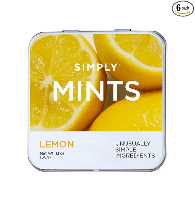 SIMPLY Mints | Lemon Breath Mints | Pack of Six (180 Pieces Total) | Zesty & Refreshing + Aspartame-Free + Vegan + non-GMO