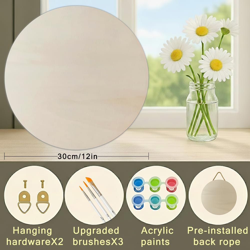 Country Kitchen Paint by Numbers Kit for Adults on Wood Board – DIY Rustic Breakfast Table Scene Wood Craft Painting Kit, 12 in Round, Acrylic Paint Set, Beginner-Friendly, Relaxing Home Decor Gift