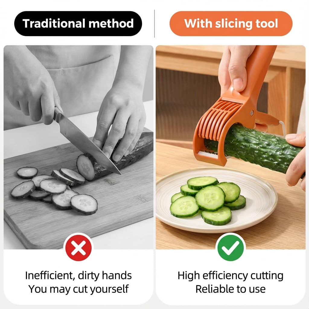 2 Pcs Multifunctional Fruit and Vegetable Slicer with 2 Portable Hooks, 2026 Upgraded Food Manual Slicer, Ideal for Banana, Sausages, Cucumbers, Strawberries, Essential Stuff for Kitchen or Camping