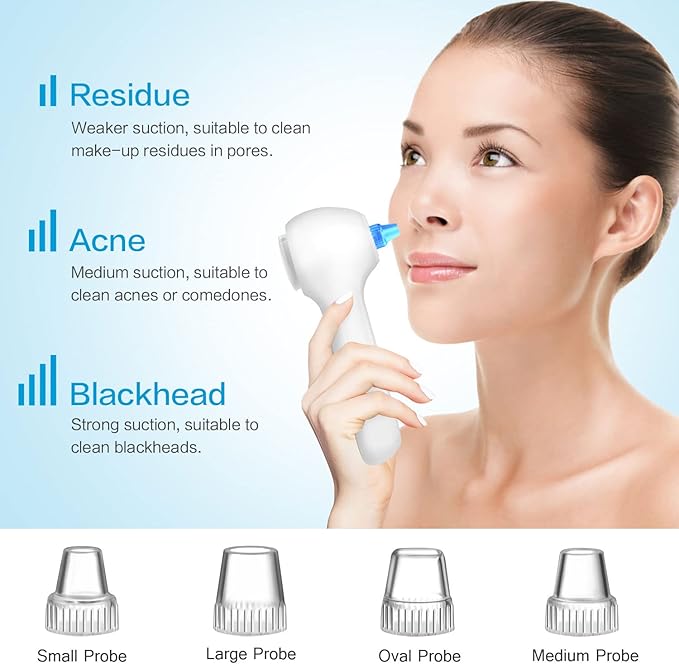 Face Scrubber Exfoliator,Facial Cleansing Brush Waterproof with LCD Screen,Blackhead Remover Vacuum with 5 Brush Heads,Face Spin Brush for Exfoliating (White-Blue)