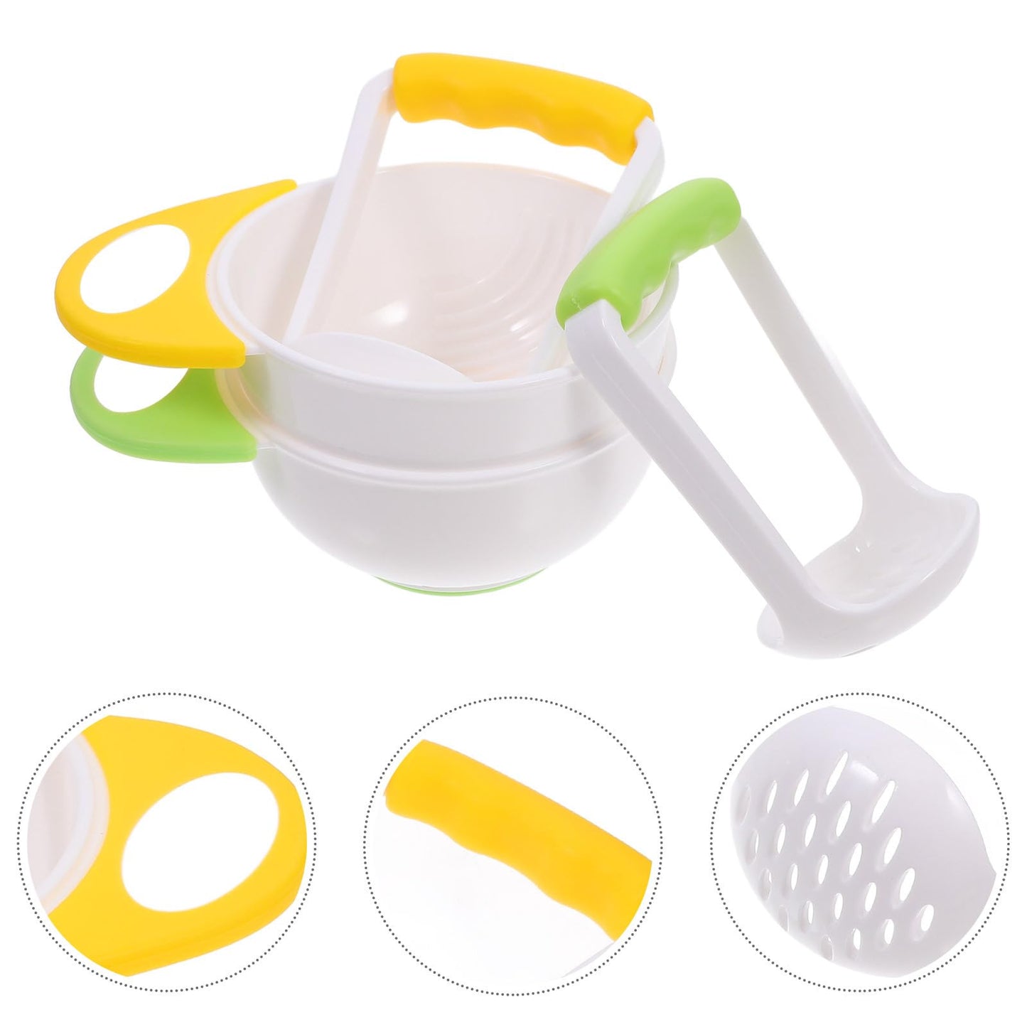 Baby Food Masher 2 Sets Mashing Bowl with Handle Masher, Manual Baby Food Grinder Bowl Set (Green, Yellow)