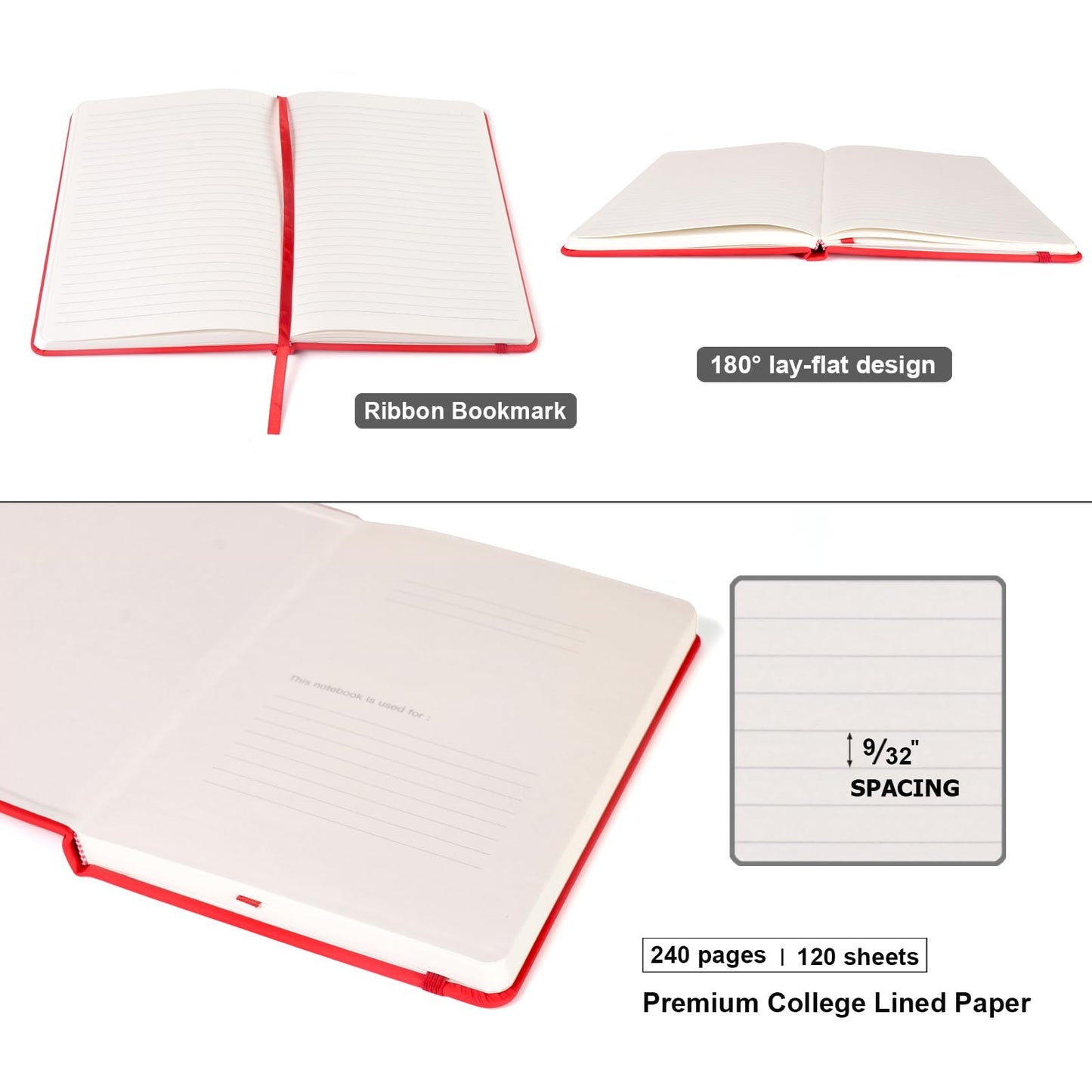 Comix 8 Pack Lined Journal Notebooks for Work, 240 Pages, 5.5"x8.3", Hardcover, A5 Medium College Ruled, Journaling Notebooks for Notes-taking, Fits for Office School Home