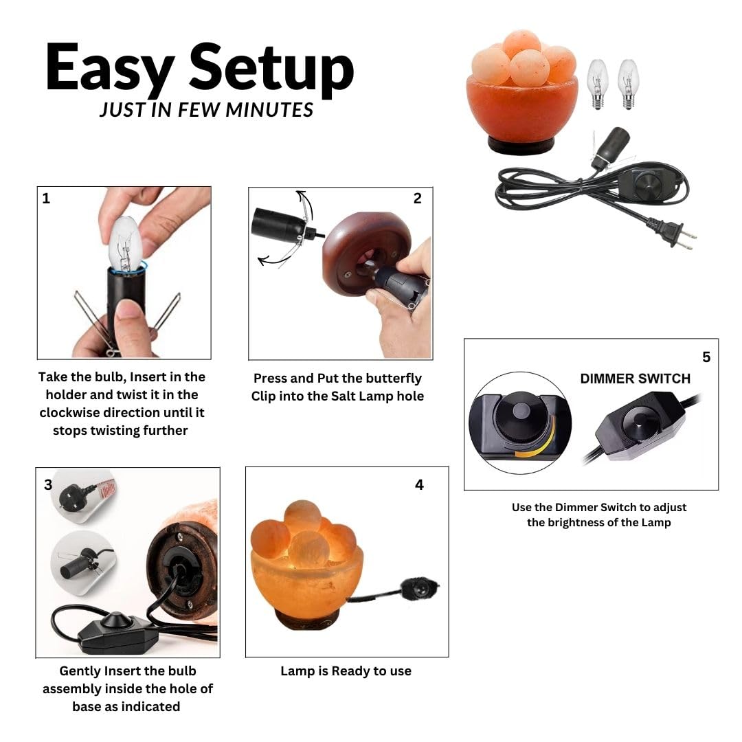 HL Himalayan Pink salt Lamp Bowl with Balls comes with dimmer switch and a pair of bulbs (HL BOWL)