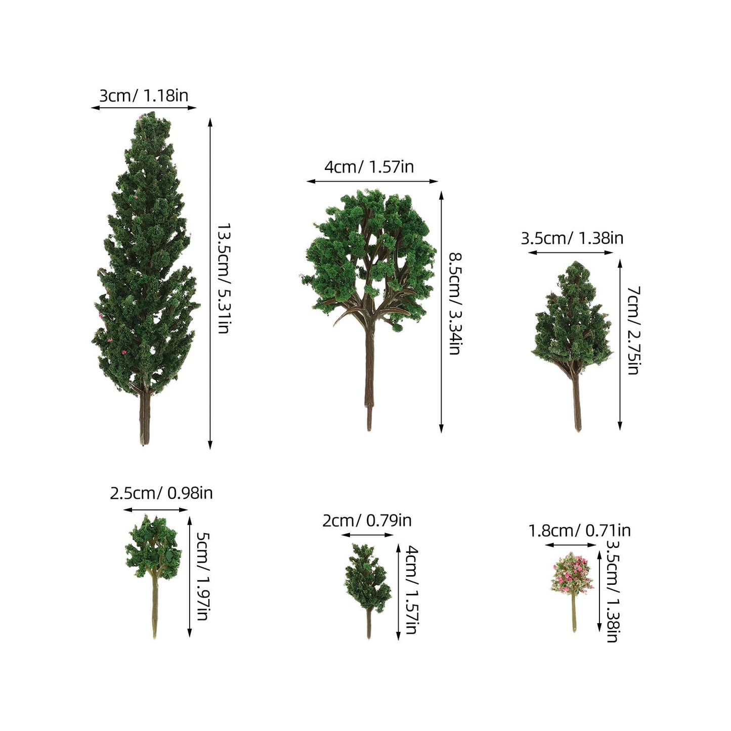 NUOBESTY Plastic Mini Model Trees Railway Pine Tree Model for Diorama Sand Table Landscape Decor Miniature Forest for Railroad Craft Building Cake Topper 38pcs