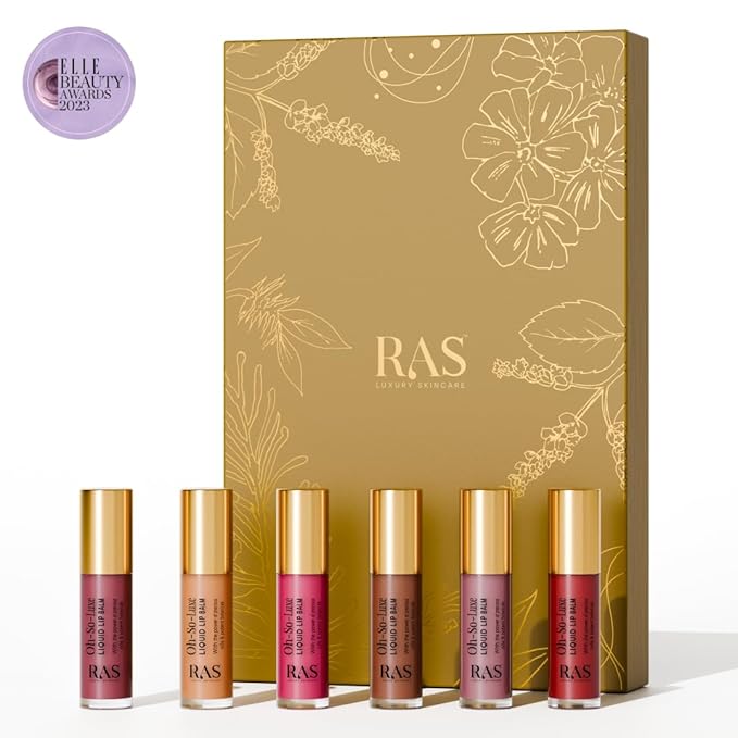 RAS Luxury Oils, Liquid Tinted Lip Glow Oil, Hydrates & Combats Dryness, Soft Lip Balm - Set of 6