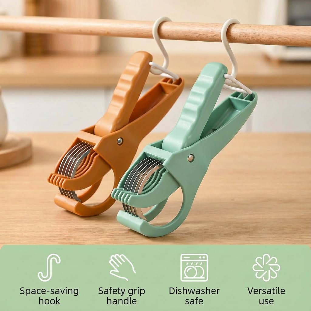 2 Pcs Multifunctional Fruit and Vegetable Slicer with 2 Portable Hooks, 2026 Upgraded Food Manual Slicer, Ideal for Banana, Sausages, Cucumbers, Strawberries, Essential Stuff for Kitchen or Camping