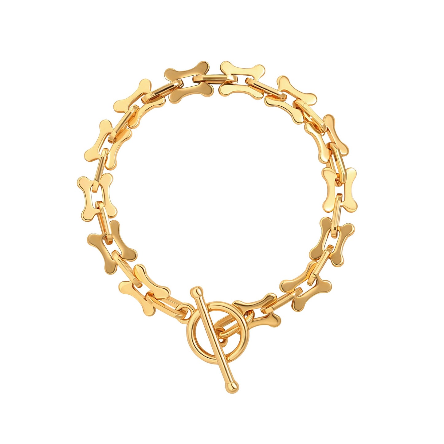SOFYBJA Dainty 18K Gold Plated Chunky Bone Link Chain Bracelet for Women Toggle Layered Jewelry