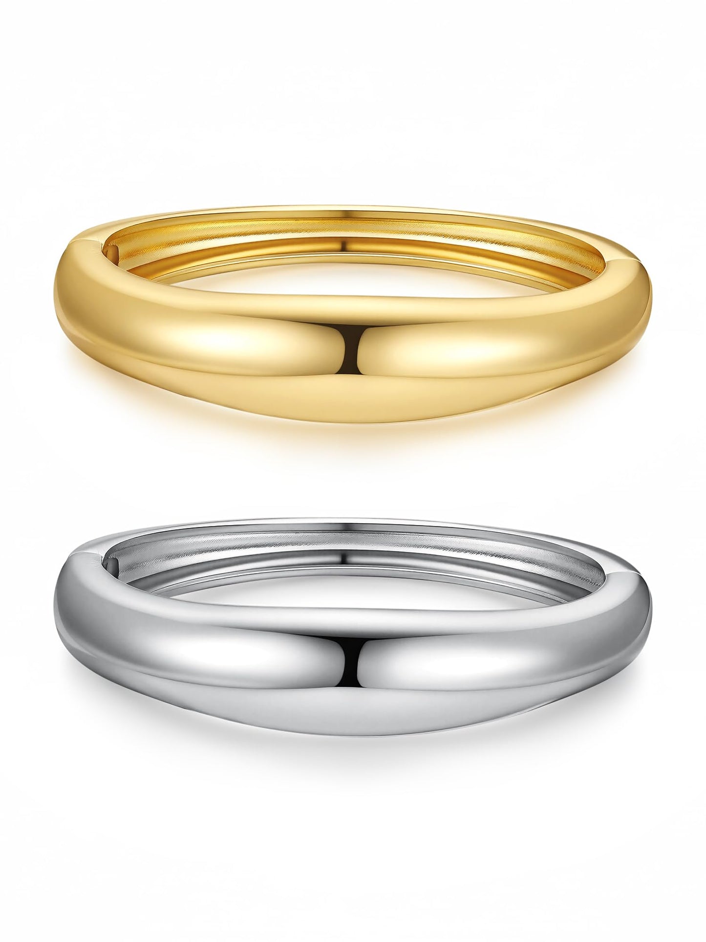 M MOOHAM Chunky Gold Silver Bangle Bracelets for Women, Dainty 14k Gold-Plated Chunky Stackable Statement Bangles Bracelet Set Round Cuff Bracelet Stack for Women Trendy Jewelry Gifts