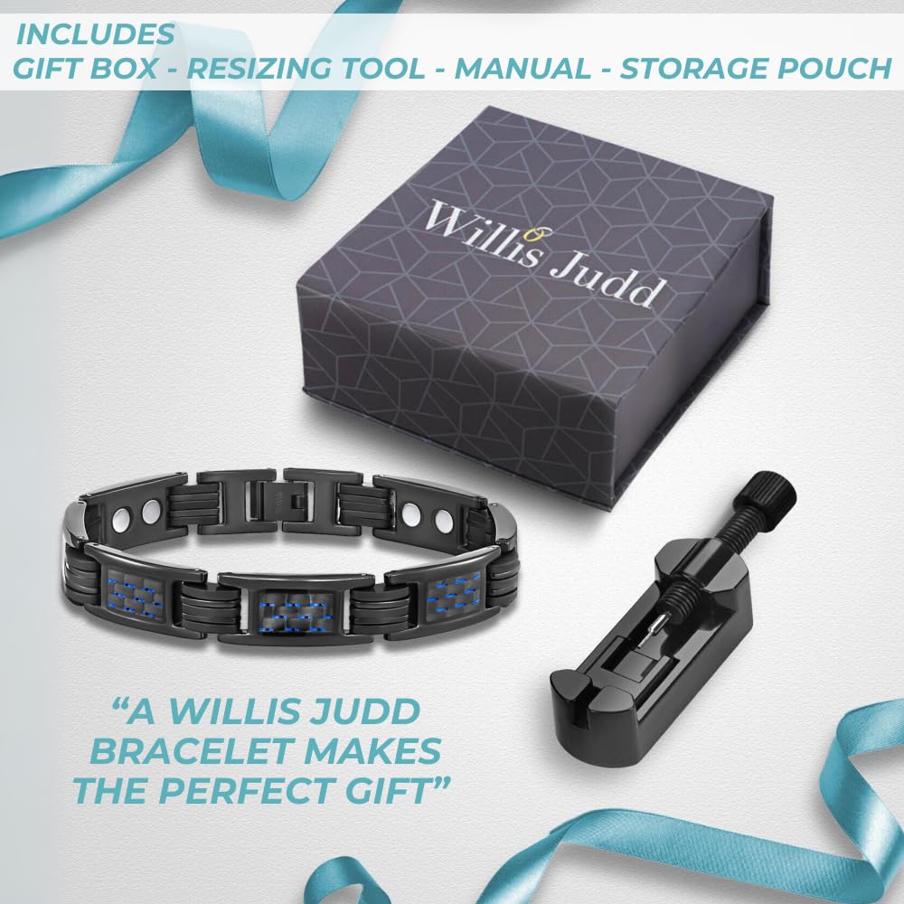 Willis Judd Bracelets For Men Titanium Mens Bracelet Red Carbon Fiber Size Adjustable (Blue Carbon Fiber)