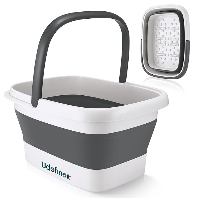 Udefineit Collapsible Foot Soaking Tub with Handle, 15L/4 Gallons, Portable Pedicure Feet Spa Tub, Plastic Feet Soaking Basin with Acupressure Massage Points, Folding Foot Spa Pedicure Bowl - Grey