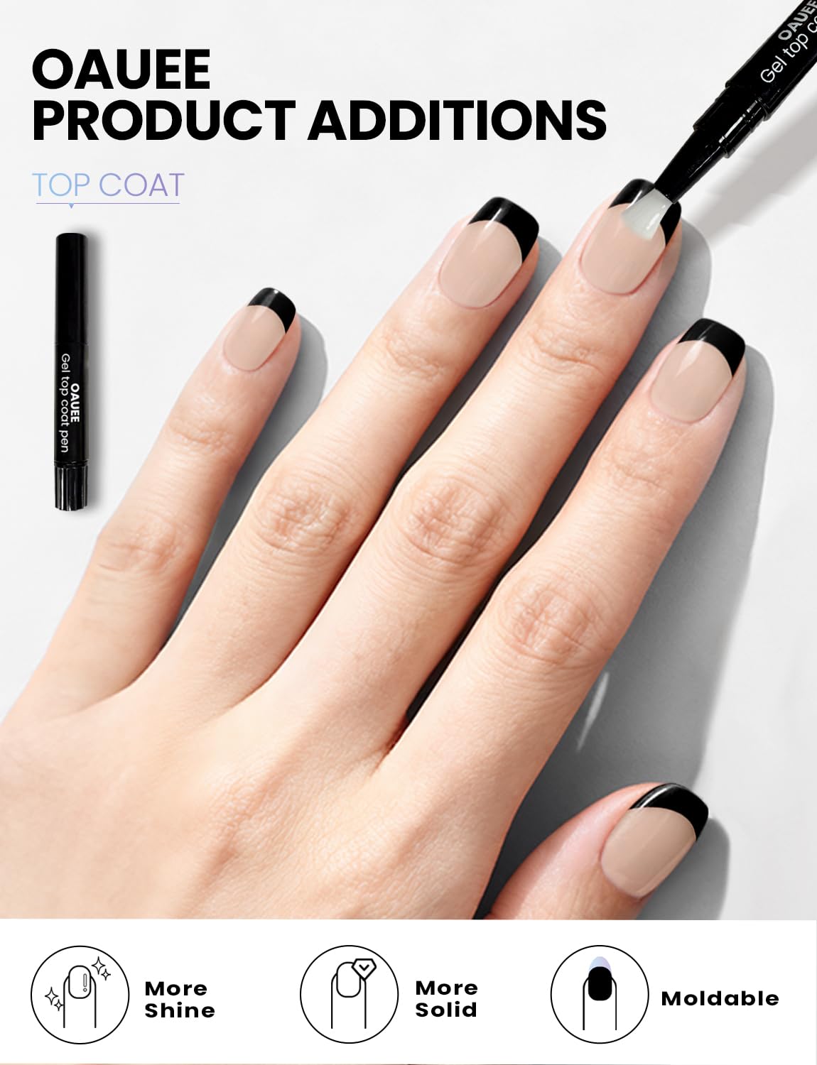 Oauee Semi Cured Gel Nail Strips | Built-In Gel Top Coat | UV Light Required | Salon Quality, Easy Application And Removal (Black French)