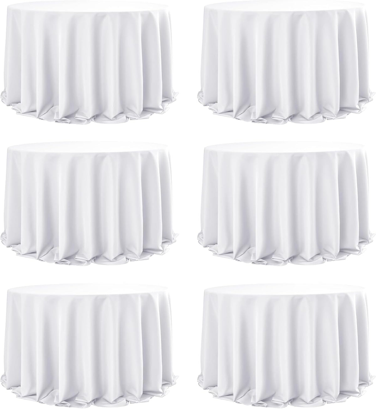 6-Pack White Round Tablecloths, 132 Inches, Stain-Resistant Polyester for 6-8 Ft Round Tables - Washable Table Covers for Weddings, Banquets, Birthday Parties, Events