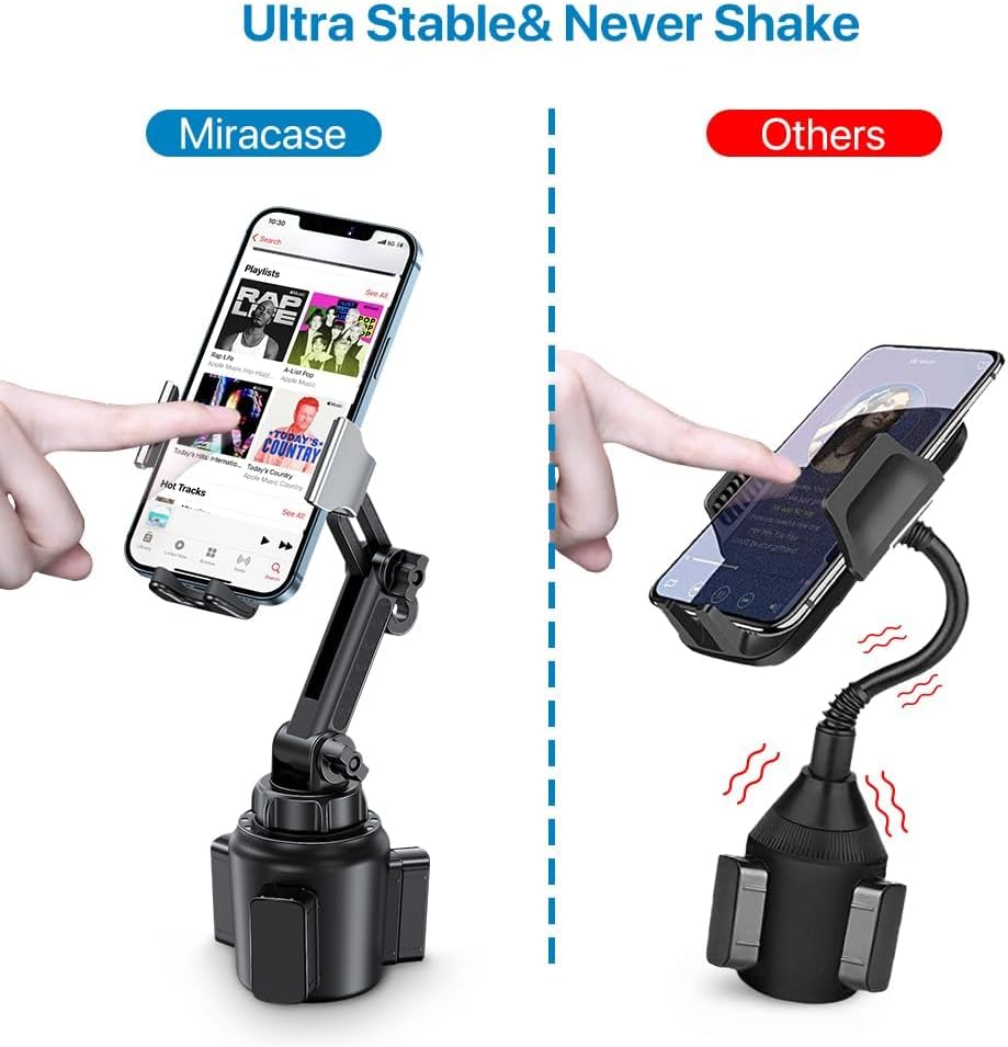 Miracase Cup Phone Holder for Car, [Upgraded Version] Adjustable Long Neck Car Cup Holder Phone Mount Cradle Friendly Compatible with iPhone Samsung Google and All Smartphones, Silver
