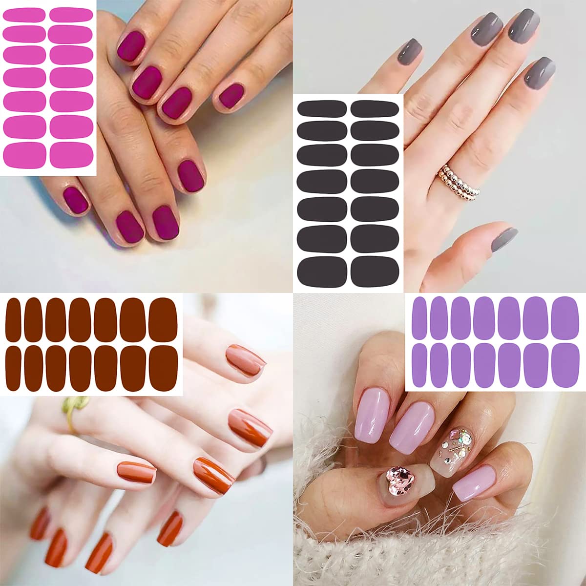 JERCLITY 24 Sheets Glitter Solid Color Nail Polish Strips Nail Wraps Nail Polish Stickers Self-Adhesive Nail Stickers Full Wraps for Women