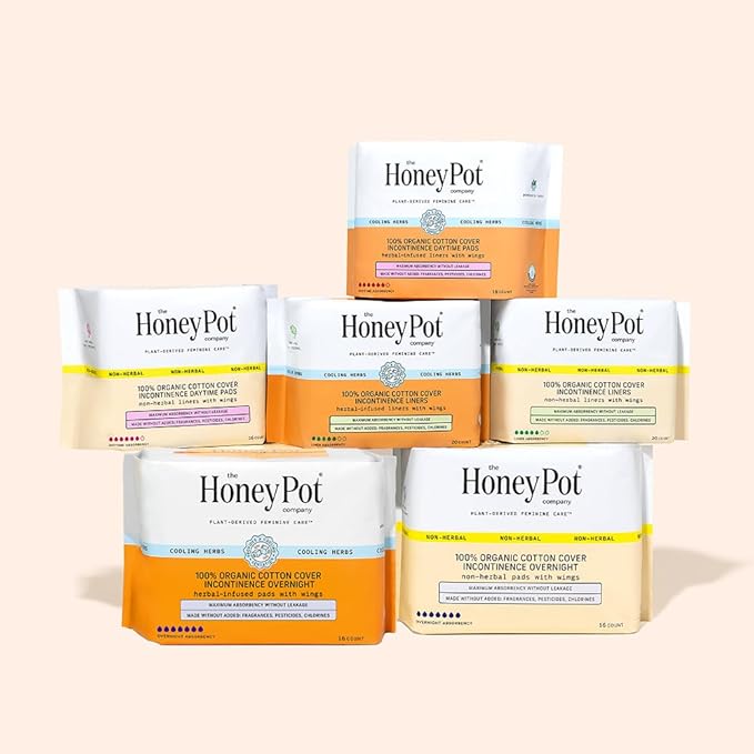 The Honey Pot Company - Herbal Pads for Women - Organic Incontinence Daytime w/Wings. Infused w/Essential Oils for Cooling Effect & Postpartum Essentials - Feminine Care - FSA & HSA - 16ct.