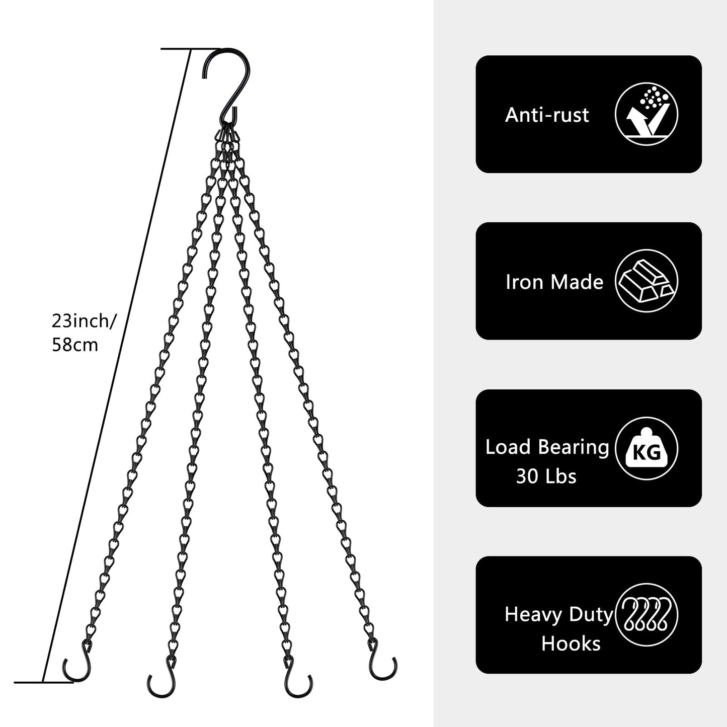 garini 3 Pack, 23 Inch Hanging Baskets Chain, Hanging Chains with Hooks Flower Pot Chain Replacement Plant Hangers for Planters, Bird Feeders and Lanterns(Black)…